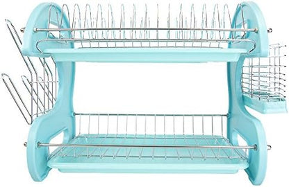 2 Tier Dish Drainer, by Home Basics (Turquoise) Dish Rack for Kitchen