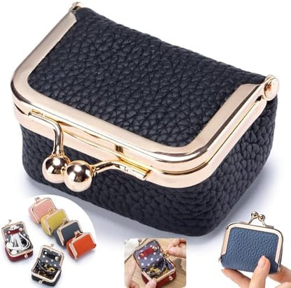 Genuine Leather Mini Jewelry Box with Vintage Kiss Lock, Portable