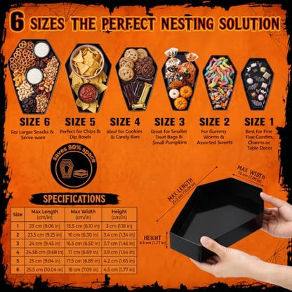 Dunzoom Set of 6 Size Black Halloween Coffin Candy Bowls Serving Trays