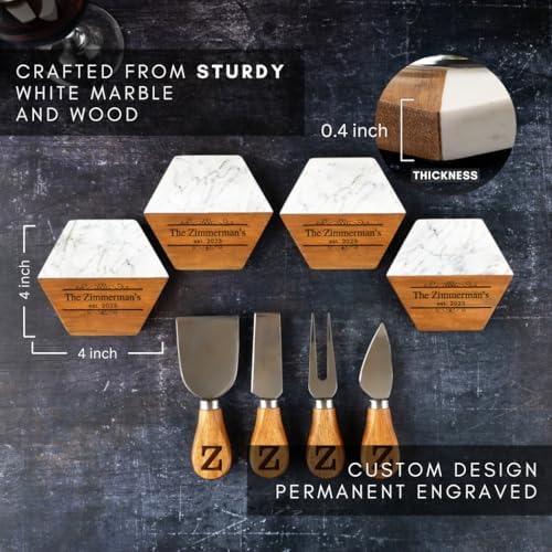Personalized Charcuterie Board Set, Custom Engraved Marble Cheese