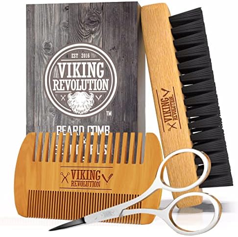 Viking Revolution Beard Comb and Beard Brush Set with Velvet Pouch