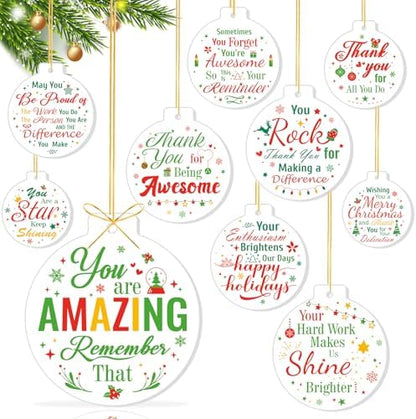 HOWAF 10pcs Employee Christmas Thank You Ornament for Coworkers