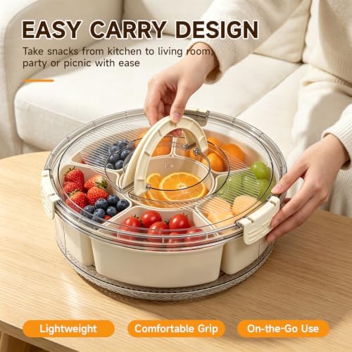 Divided Serving Tray, Snackle Box Container with Lid & Handle