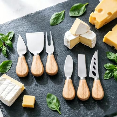 6 Pcs Cheese Knives Set with Wooden Handle, Mini Steel Stainless