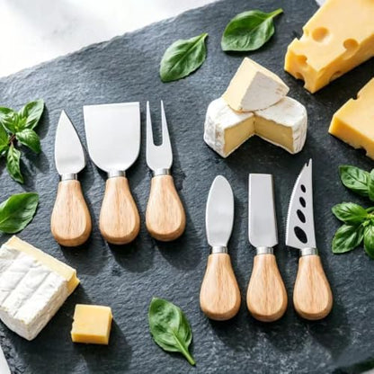 6 Pcs Cheese Knives Set with Wooden Handle, Mini Steel Stainless