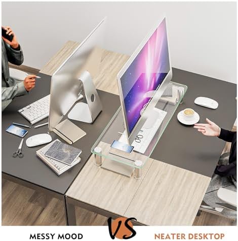 Hemudu Clear Computer Monitor Riser with Height Adjustable Multi Media