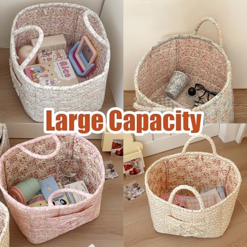 Car Storage Basket, Quilted Fabric Storage Baskets with Handles