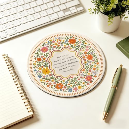 Inspirational Boho Colorful Floral Round Mouse Pad 7.9x7.9 Inch