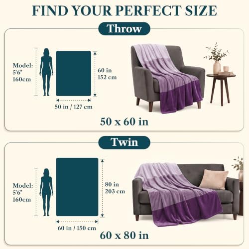 PAVILIA Purple Ombre Fleece Throw Blanket for Couch Sofa Bed, 50x60