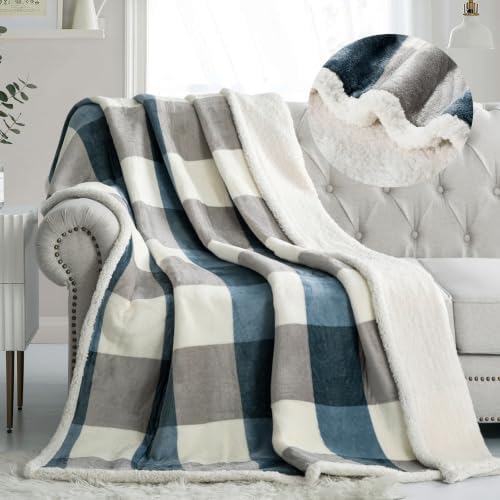 PU MEI Sherpa Fleece Throw Blanket 60" x 80" Reversible Plush Fluffy