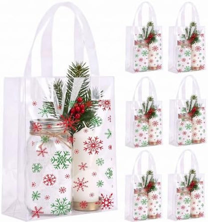 Pajean 25 Pcs Christmas Plastic Gift Bags with Handles, Snowflake