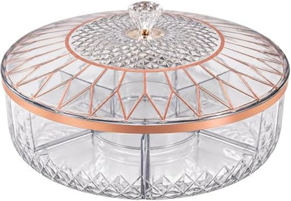 Clear Divided Candy and Snack Serving Tray with Lid, 6 Compartments