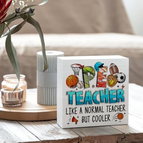 Pe Teacher Appreciation Gifts Wood Box Desk Decor Sign, Teachers Day