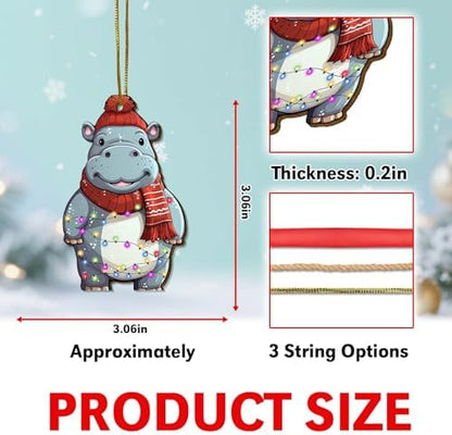Cute Hippopotamus Christmas Ornaments 2026, 2 Side Printed Wooden