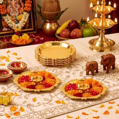 Rtteri 30 Pcs Indian Pooja Return Gift for Guests Small Gold Tray