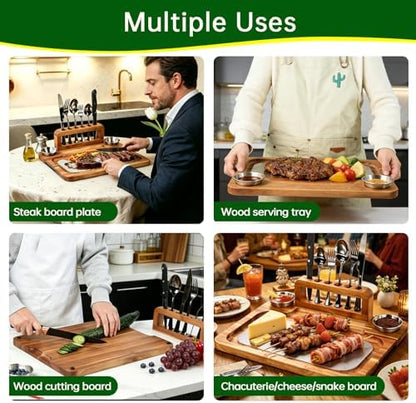 Acacia Steak Board Plates Set Scratch-Proof Wooden Serving Platter