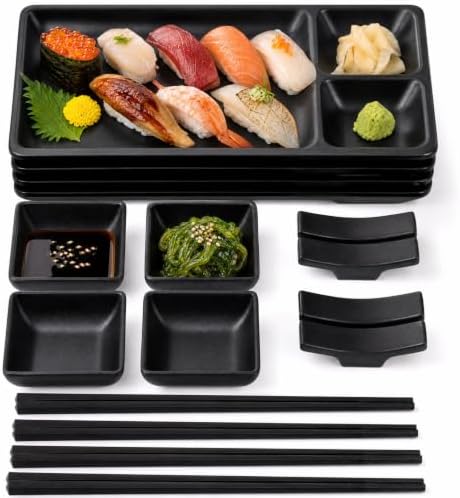 Pumtus 16 Piece Japanese Sushi Plate Set, Melamine Sushi Serving Set