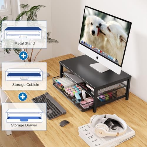 OPNICE Computer Monitor Stand Riser, Desk Organizer with Drawer