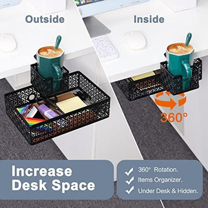Under Desk Drawer, Clamp on Desk Organizer Cup Holder Hanging Desk