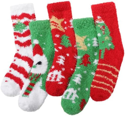Trifabricy Fuzzy Socks, 5 Pairs Cute Chirstmas Fuzzy Socks for Women