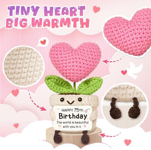 75th Birthday Gifts for Women – Handmade Crochet Heart Flower, 75th