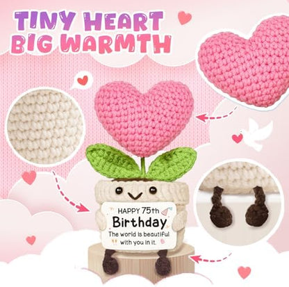 75th Birthday Gifts for Women – Handmade Crochet Heart Flower, 75th