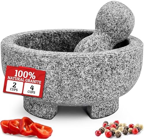 PriorityChef Granite Mortar and Pestle Set - 6.1 Inch Natural Stone