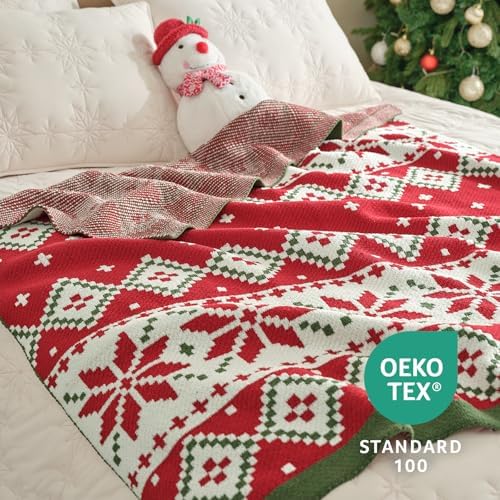 Amélie Home Christmas Knit Throw for Couch, Reversible Soft Cozy