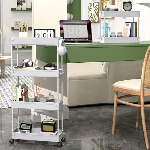 SPACEKEEPER Slim Rolling Storage Cart, 4 Tier Bathroom Cart Organizer