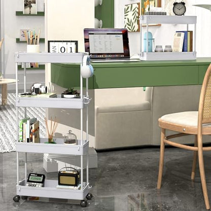 SPACEKEEPER Slim Rolling Storage Cart, 4 Tier Bathroom Cart Organizer