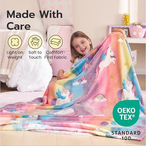 Joiedomi Glow in The Dark Blanket - Unicorns Gifts Toys for Girls Age