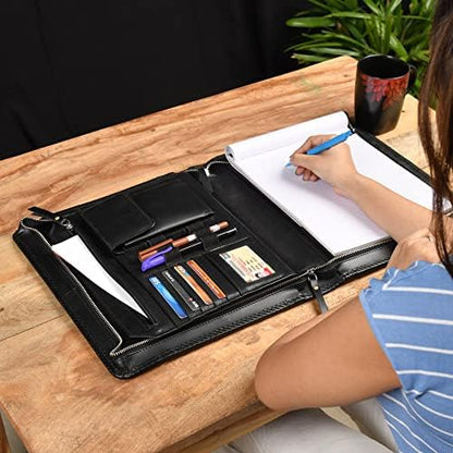 Leather Business Portfolio Padfolio Document Organizer with Writing