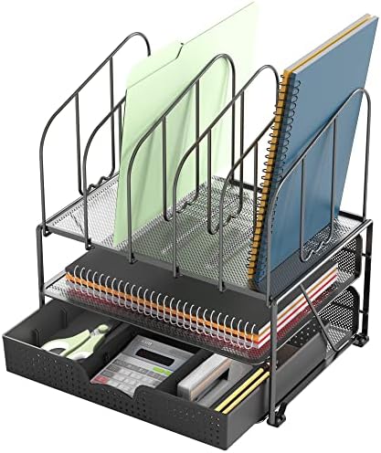 Deco Brothers Mesh Desk Organizer with Double Tray, 5 Upright Sections
