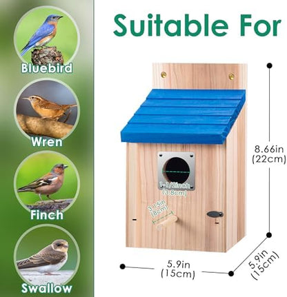 Dreyoo 2 Pack Bluebird House for Outside, Blue Roof, Wood