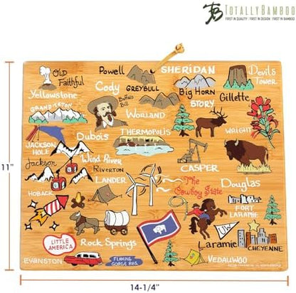 Totally Bamboo Wyoming State Shaped Cutting Board, Art by Fish Kiss