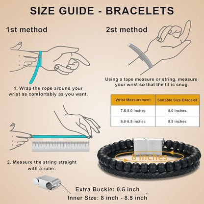 LUXEJEW Gifts for Men - Mens Bracelet, Beaded Leather Initial Bracelet
