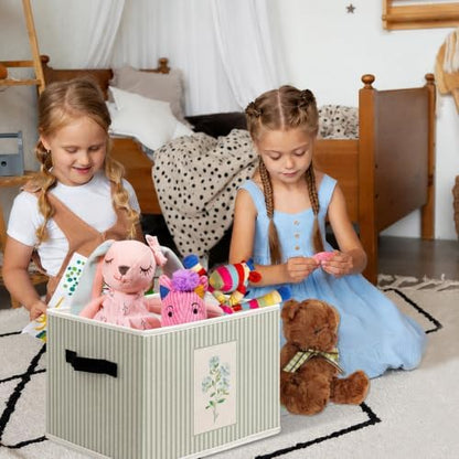 Blue Floral Storage Boxes, Cottage Core Botanical Cube Storage Bin for