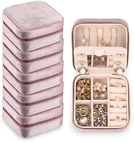 Yinkin 6 Pcs Travel Jewelry Case Portable Bridesmaid Gift Box Velvet