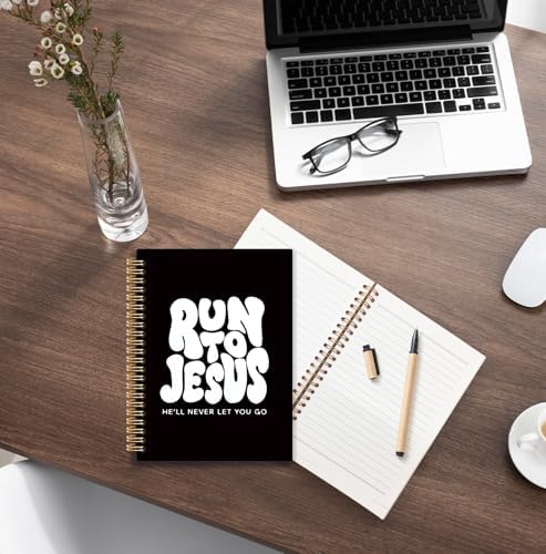 Black and White Christian Spiral Notebook, Run to Jesus Bible Verse