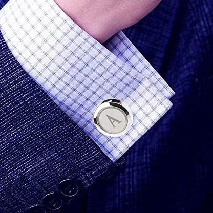 Mens Classic Stainless Steel Initial Cufflinks 26 Alphabet Initial