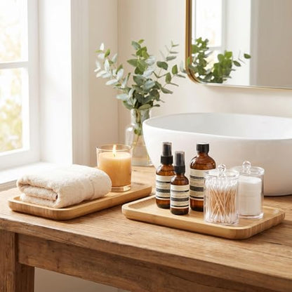 6 Pcs Bamboo Vanity Tray Set for Counter, Natural Bamboo Tray for