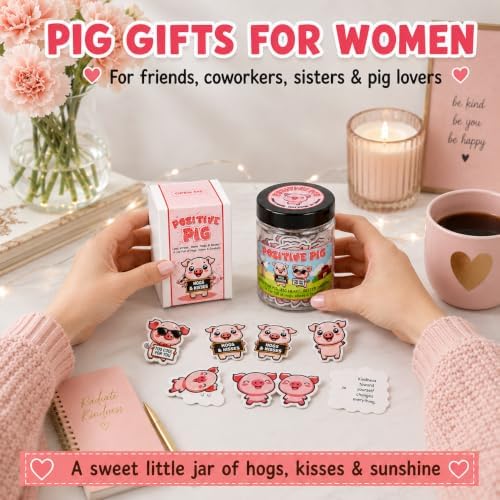 Positive Pig Jar with 60 Affirmation Cards, Cute Pig Gifts for Women