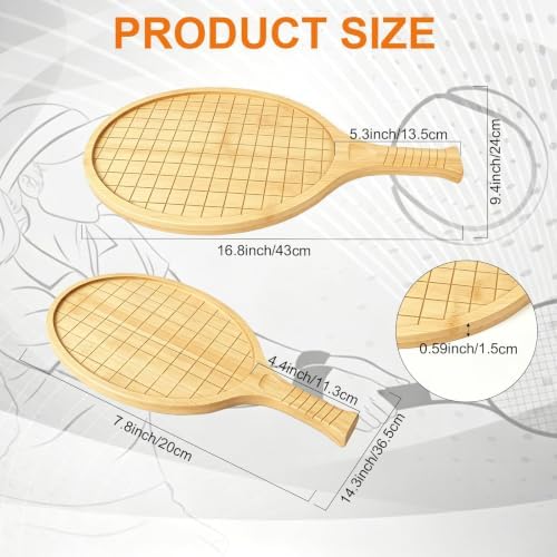 2 Pcs Tennis Racket Bamboo Serving Tray Set, 17" Wooden Tennis