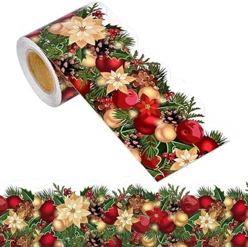 Merry Christmas Stickers - 3 Inch Roll, Self-Adhesive, Pinecone Berry