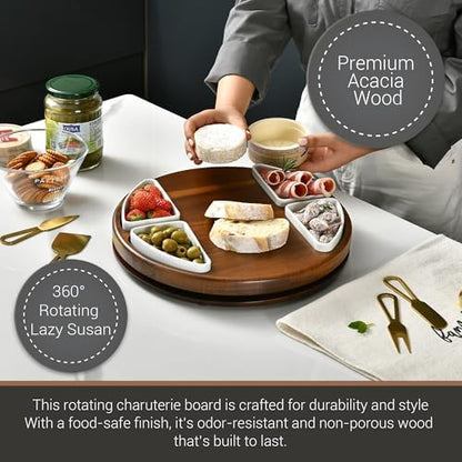 Shanik Upgraded Lazy Susan Cheese Cutting Board Set - Round Acacia
