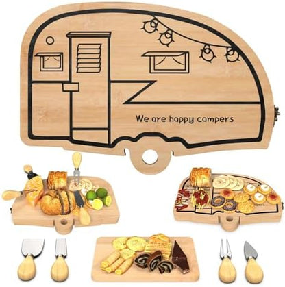 Bamboo Charcuterie Board Set - Foldable Serving Tray with Utensils