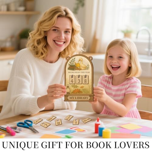 Silly Goose Books Read This Year Counter, Wooden Reading Tracker Sign