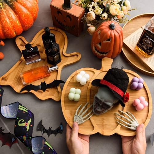 AWIZOM 2 Pcs Halloween Wood Serving Platters Ghost and Sectional