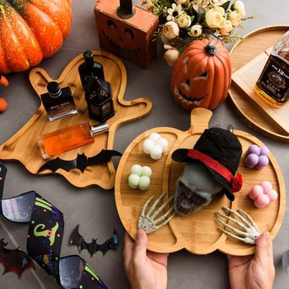 AWIZOM 2 Pcs Halloween Wood Serving Platters Ghost and Sectional