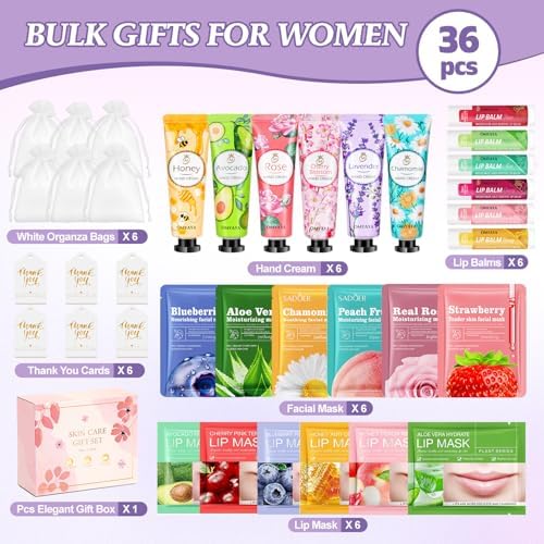 36 Pcs Bulk Gifts For Women, Spa Party Supplies, Bulk Facial Mask, Lip